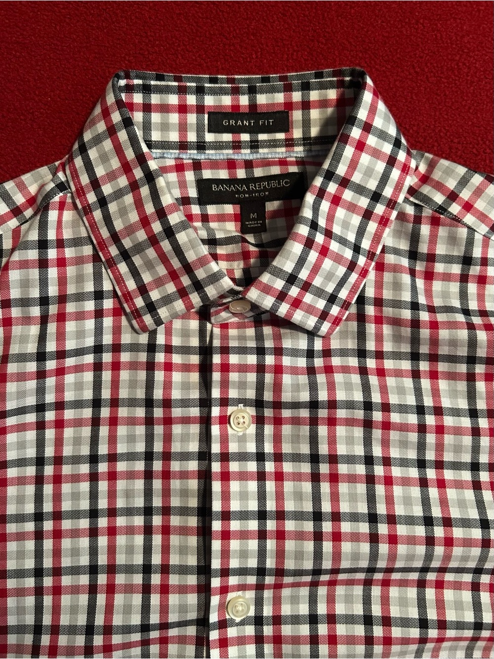 Banana Republic Red, Black & White Plaid Dress Shirt